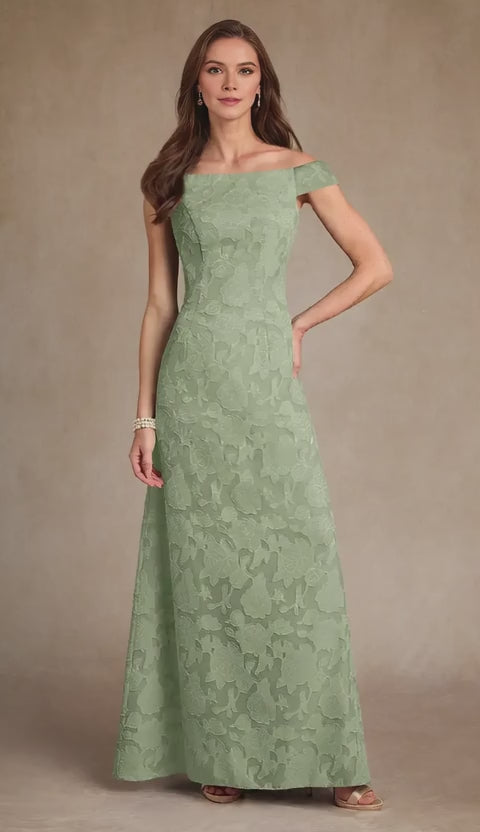 Elegant Off-Shoulder Floral Jacquard A-Line Maxi Dress Mother of the Bride Dress