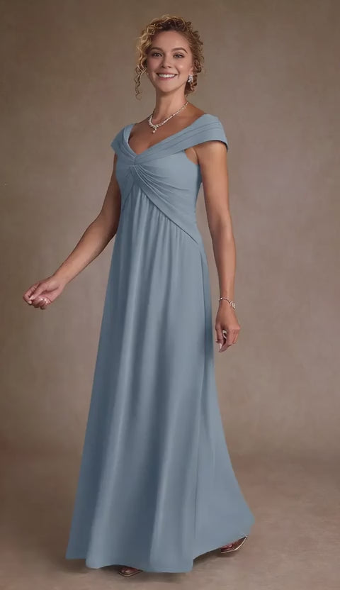 Elegant Off-Shoulder Ruched Chiffon A-Line Maxi Dress Mother of the Bride Dress