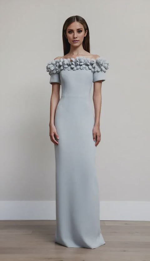 Gorgeous Off-Shoulder Floral-Embellished Bodycon Maxi Dress Evening Dress