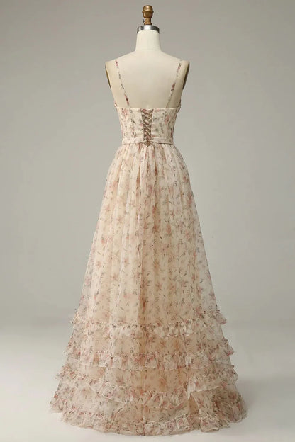 A-Linie Spaghettiträger Bodenlanges Ballkleid mit Schlitz