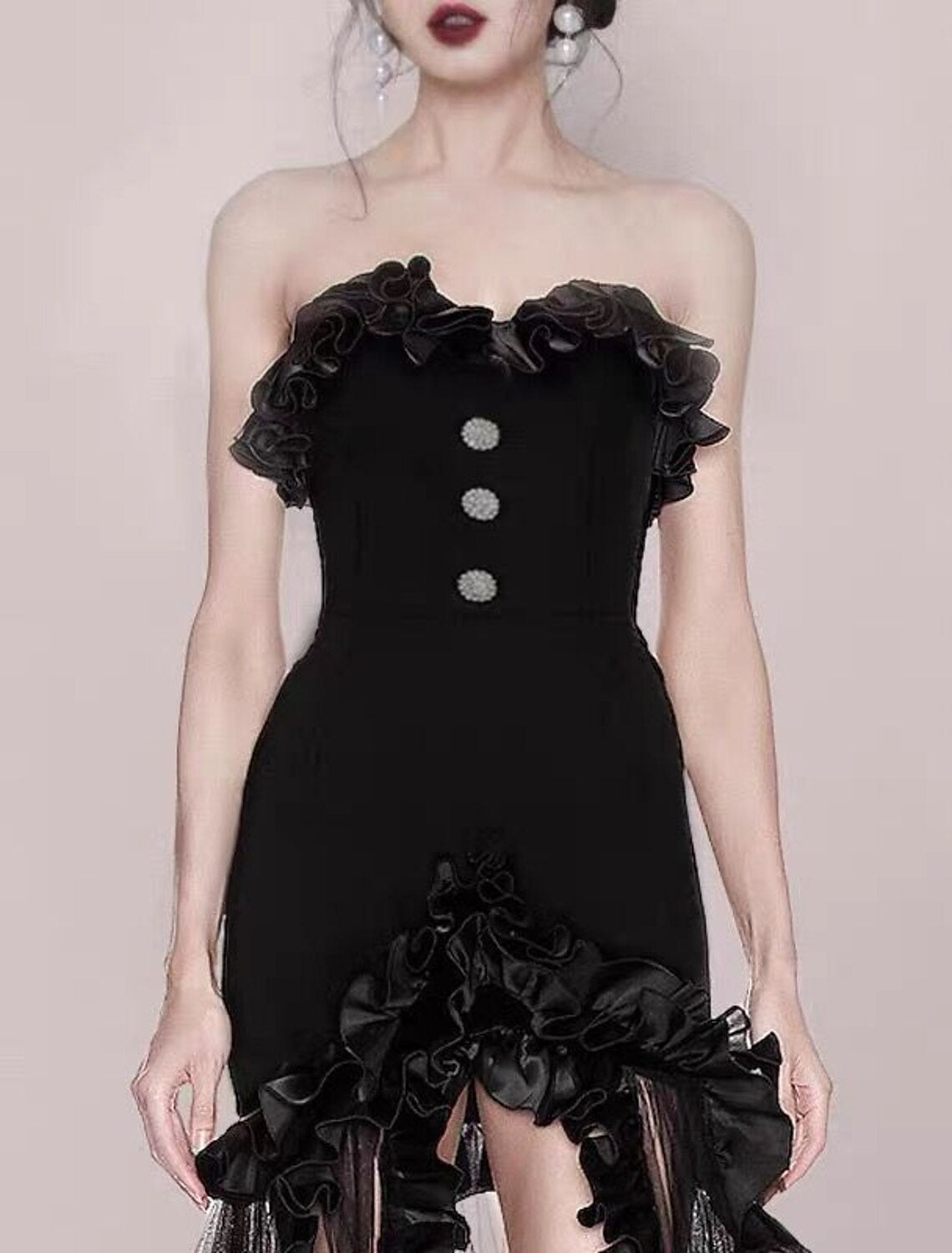 A-Line Prom Dresses Vintage Dress Party Wear Wedding Party Sweep / Brush Train Sleeveless Strapless Lace with Slit Appliques