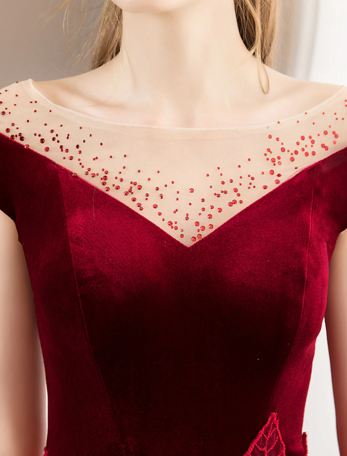 A-Line Prom Dresses Glittering Dress Engagement Prom Floor Length Short Sleeve Jewel Neck Tulle with Pleats Crystals Pattern / Print