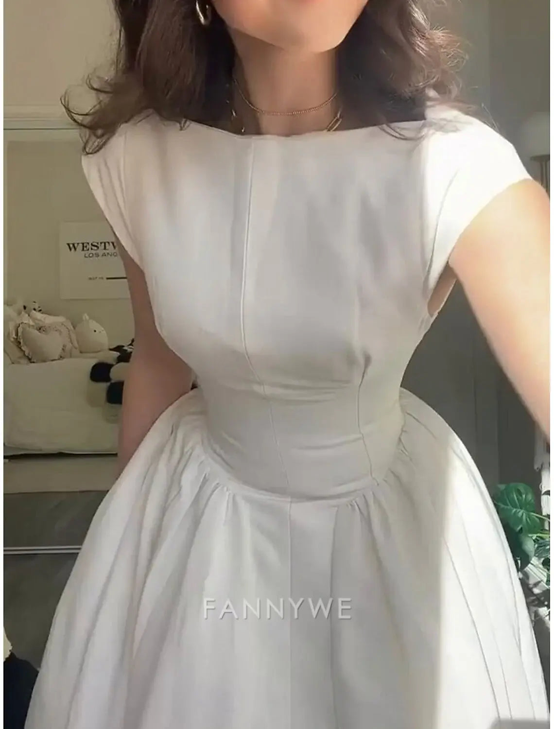 FannyWe Schlichte A-Linie Partykleider Elegantes Kleid Hochzeit Hochzeitsgast Knöchellang Ärmellos Juwelausschnitt Polyester Rückenfrei mit Falten Kleider