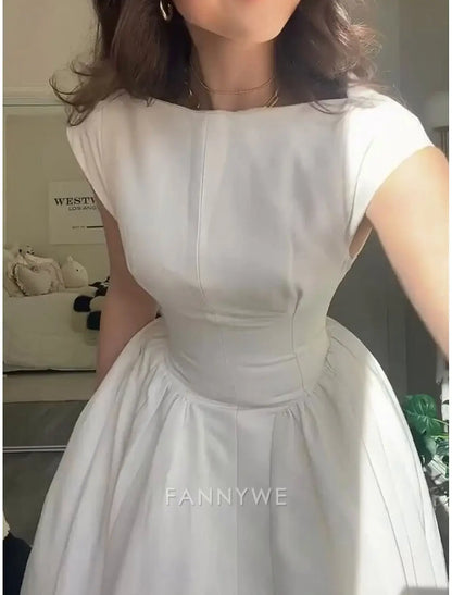 FannyWe Schlichte A-Linie Partykleider Elegantes Kleid Hochzeit Hochzeitsgast Knöchellang Ärmellos Juwelausschnitt Polyester Rückenfrei mit Falten Kleider