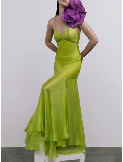 Vestido elegante para invitadas de boda, de corte tubo o columna, largo hasta el suelo, sin mangas, con tirantes finos, para dama de honor, de tul con pliegues y apliques.