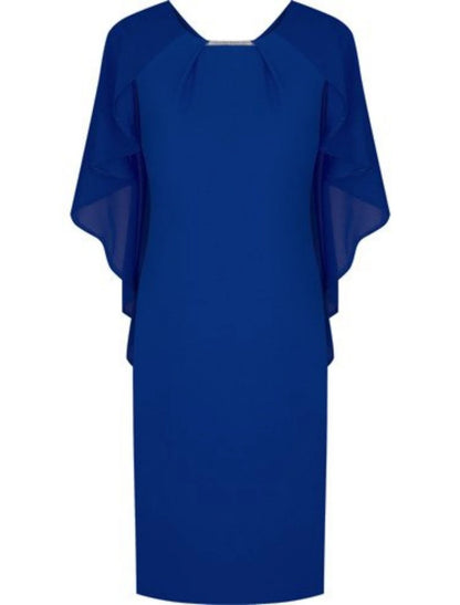 Sheath / Column Mother of the Bride Dress Wedding Guest Minimalist Elegant Scoop Neck Knee Length Chiffon Half Sleeve with Ruching Solid Color