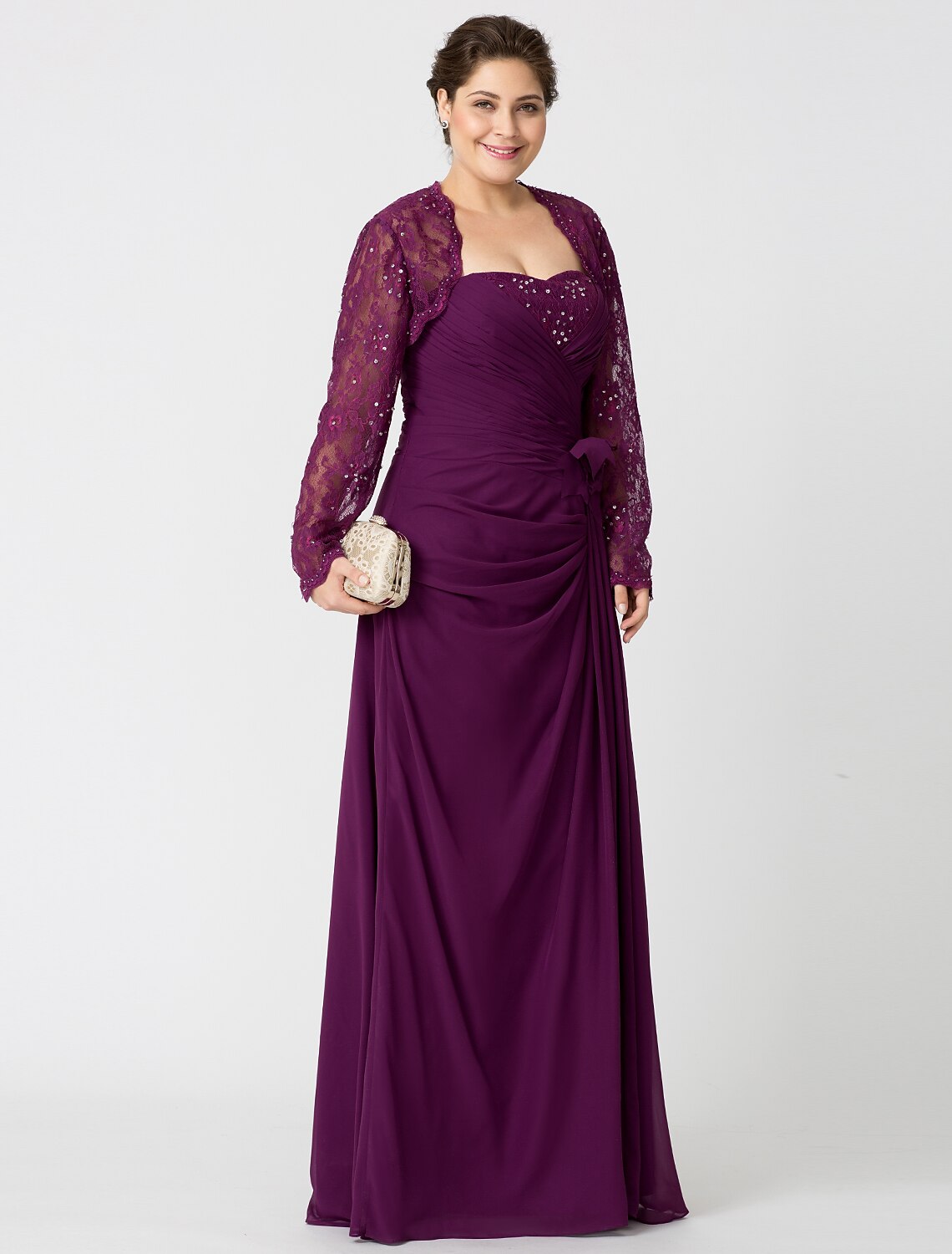 Sheath / Column Mother of the Bride Dress Formal Two Piece Wrap Included Strapless Floor Length Chiffon Glitter Lace Sleeveless yes with Lace Beading