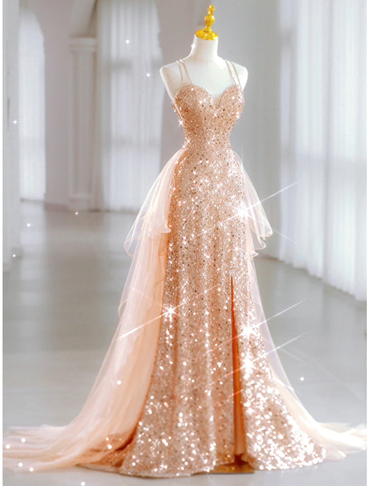 A-Linie Ballkleider Sparkle &amp; Shine Kleid Hochzeitsgast Sweet 16 Bodenlang Ärmellos Sweetheart Tüll mit Pailletten
