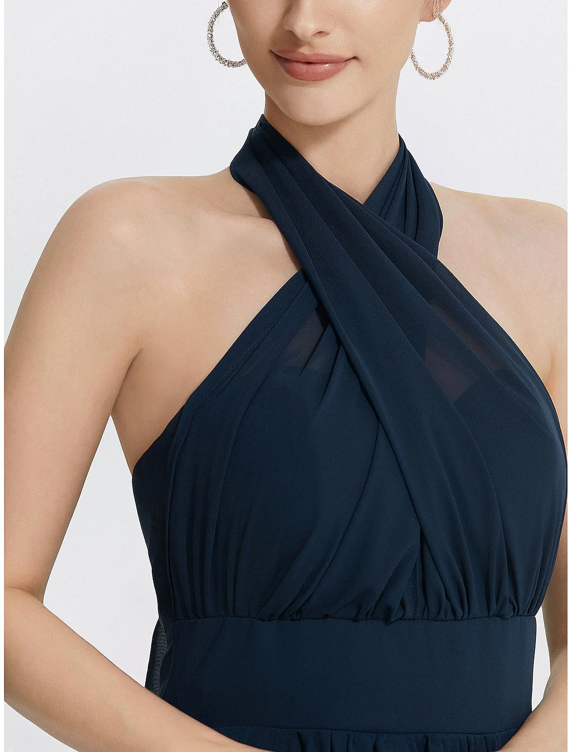 Vestidos de cóctel de corte A para invitada de boda, largo hasta la rodilla, manga corta, hombros descubiertos, convertibles en gasa con fruncido