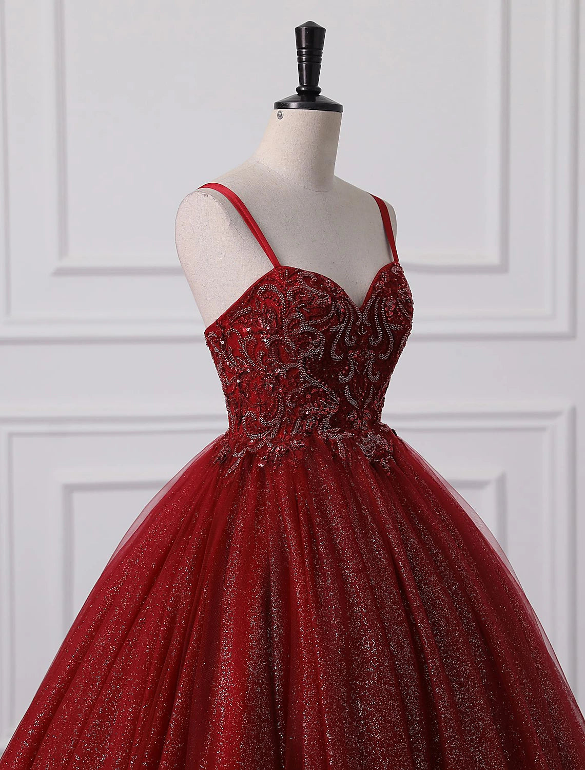 Ball Gown Prom Dresses Princess Dress Graduation Quinceanera Floor Length Sleeveless Spaghetti Strap Lace with Beading Applique