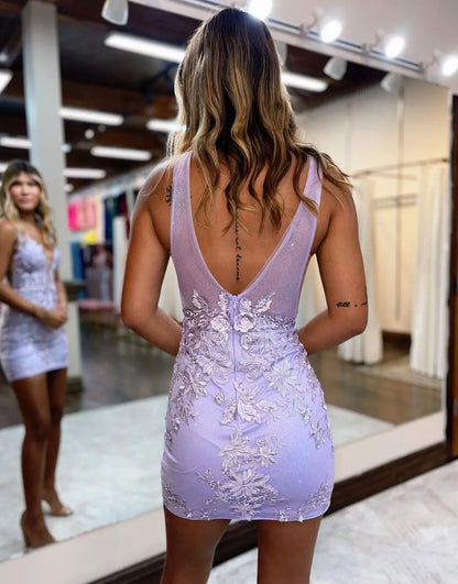 Bodycon Deep V-Neck Sequins Homecoming Dresses