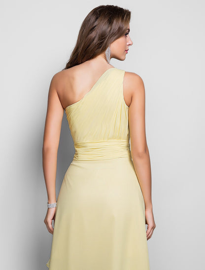 Vestido elegante de corte tubo/columna para invitada de boda, cóctel, asimétrico, sin mangas, un hombro, dama de honor, de gasa con apliques de abertura y cuentas.