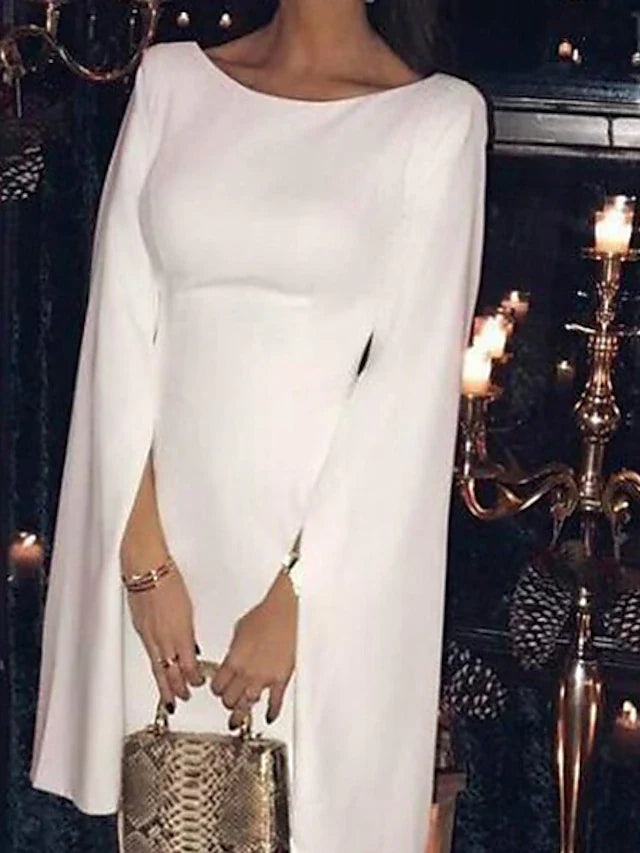 Vestido de cóctel con corte tubo/columna, vestido de fiesta, fiesta, largo hasta la rodilla, manga larga, cuello joya, jersey, espalda descubierta, con elegante color puro.