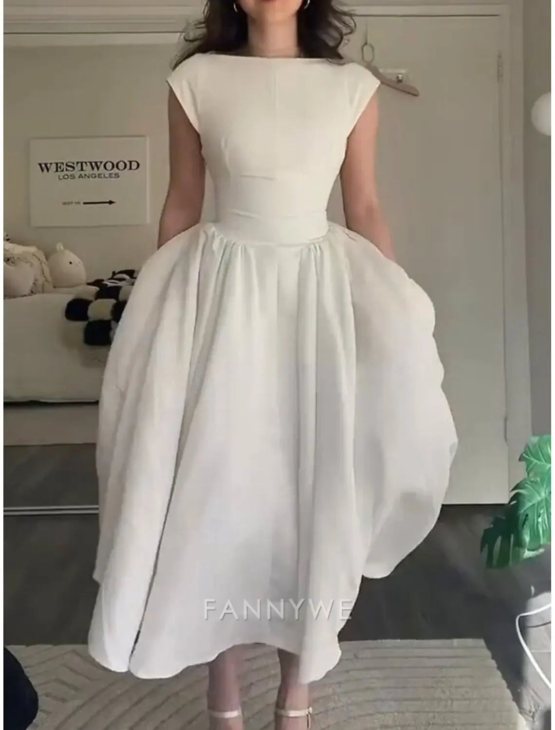 FannyWe Simple A-Line Party Dresses Elegant Dress Wedding Wedding Guest Ankle Length Sleeveless Jewel Neck Polyester Backless with Pleats Dresses