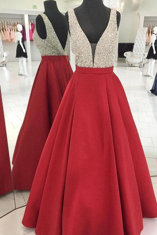 Langes Ballkleid in A-Linie mit glitzernden Pailletten