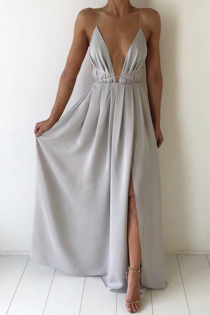 V-neck Sexy Spaghetti Strap Prom Dress With Front Split