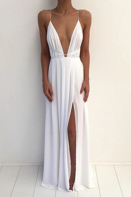 V-neck Sexy Spaghetti Strap Prom Dress With Front Split