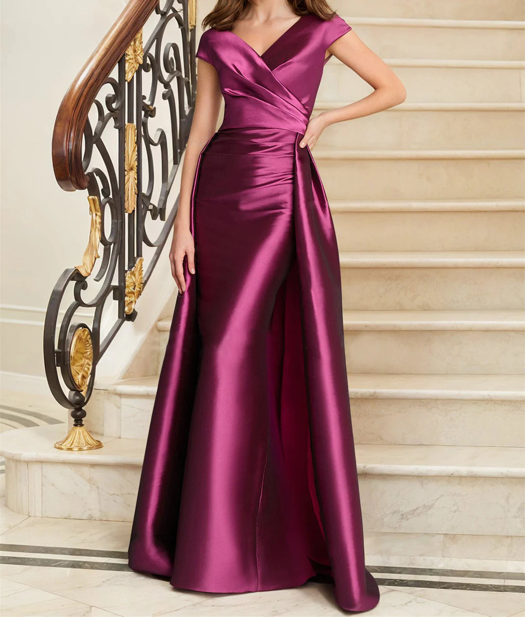 Sheath V-Neck Sleeveless Satin Mother Of The Bride Dresses