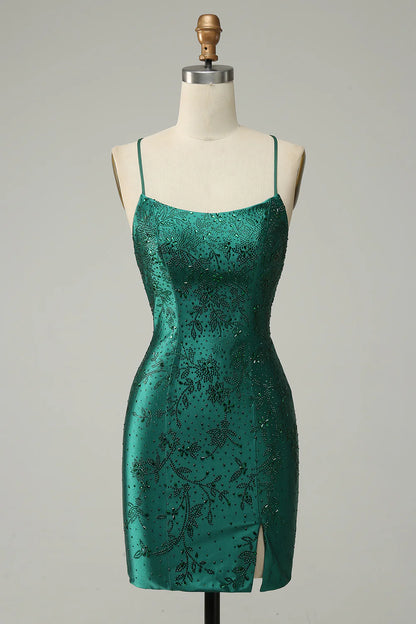 Beaded Bodycon Homecoming Dress With Criss Cross Back