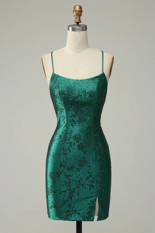 Beaded Bodycon Homecoming Dress With Criss Cross Back