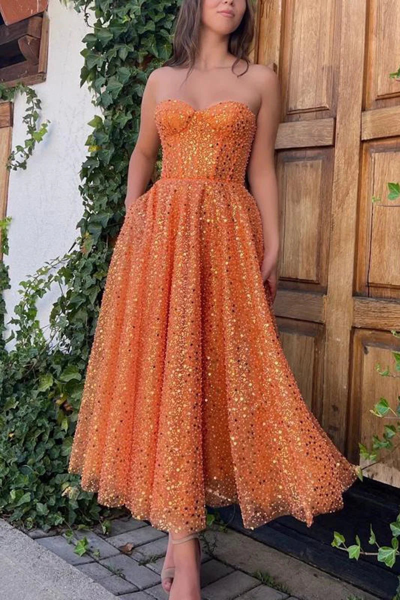 Vestidos de fiesta de corte A, brillantes y con brillo, para cóctel, largo hasta el suelo, sin mangas, escote corazón, encaje con lentejuelas