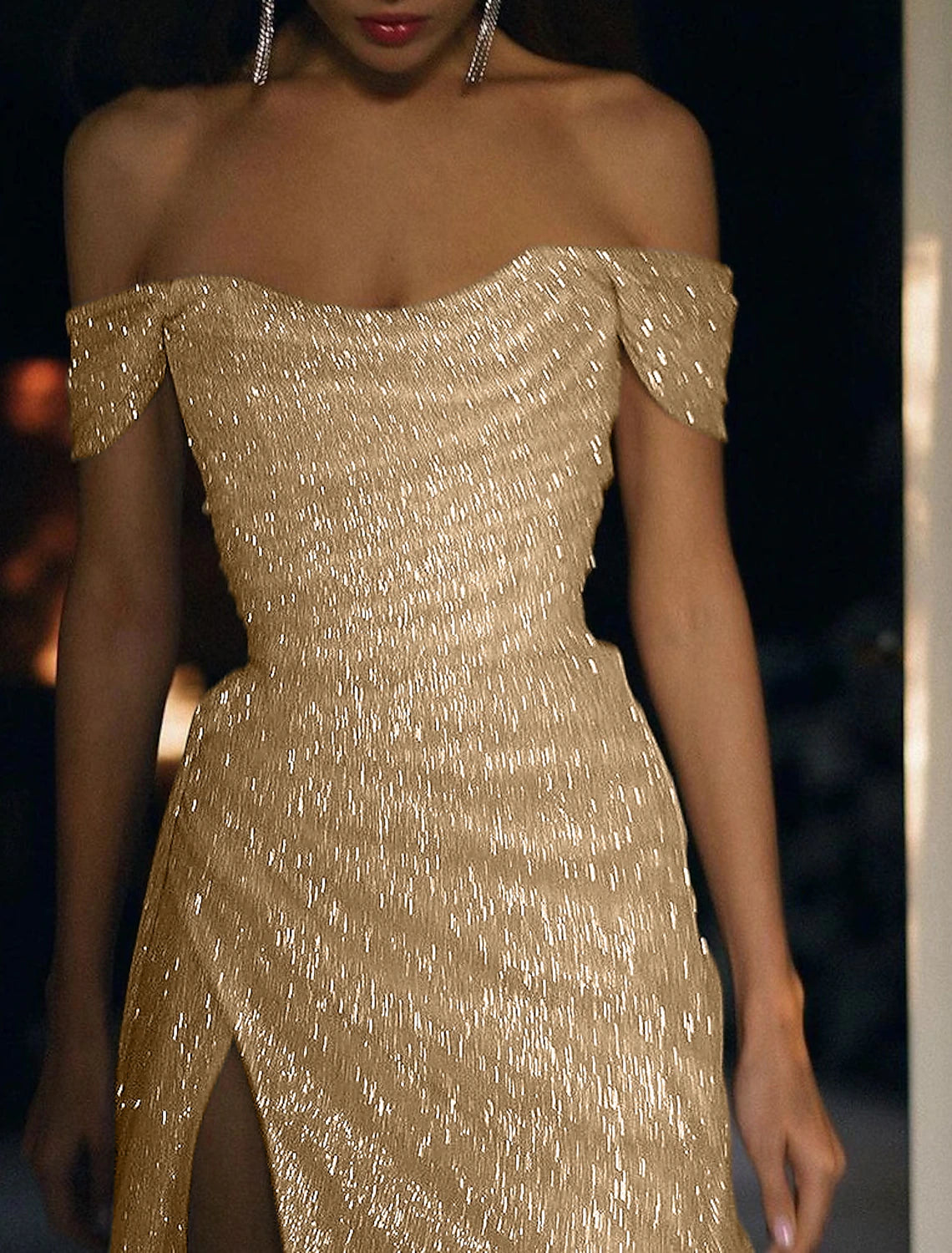 Vestidos de noche de sirena, vestido de novia brillante para recepción, vestido de fiesta, cola larga/corta, manga corta, hombros descubiertos, lentejuelas con abertura