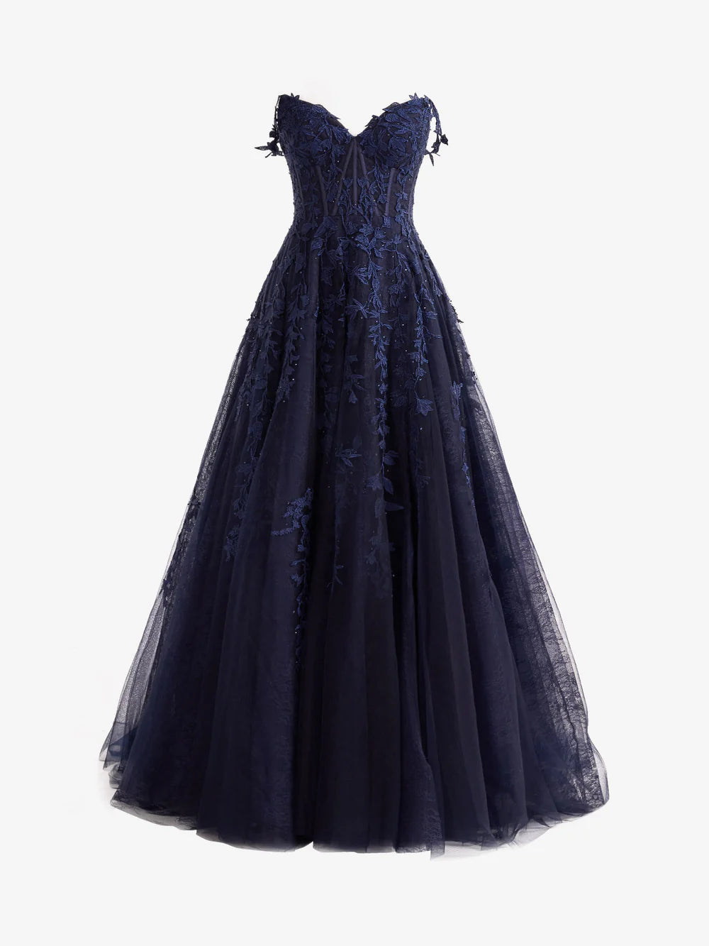 A-Linien-Ballkleid aus Spitze und Tüll mit Herzausschnitt und Schlitz