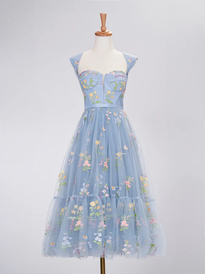 A Line Sweetheart Long Prom Dress with Embroidery