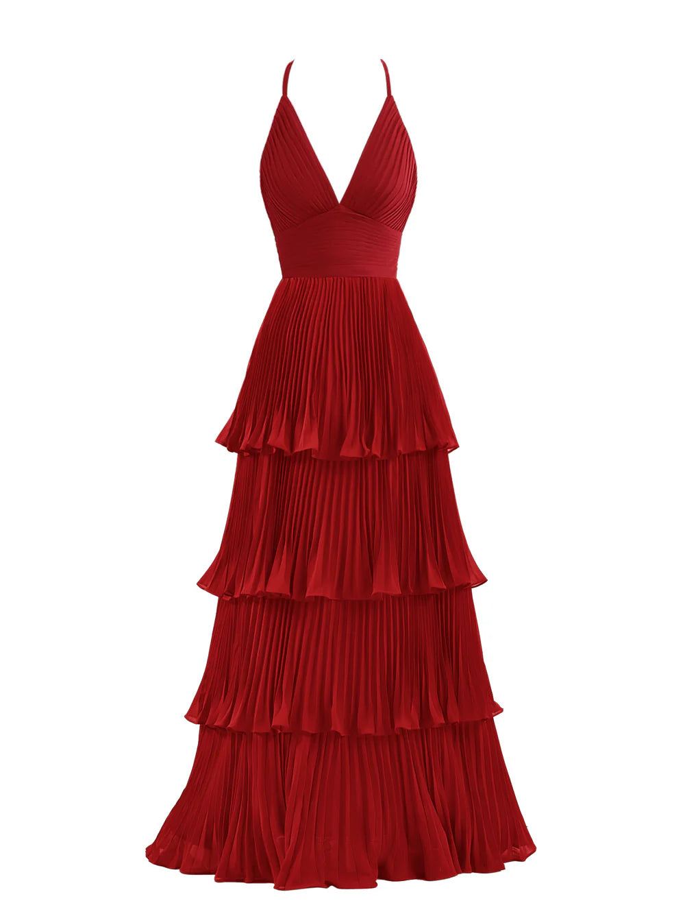 A-Linie, gestuftes, bodenlanges Chiffon-Brautjungfernkleid, Ballkleider