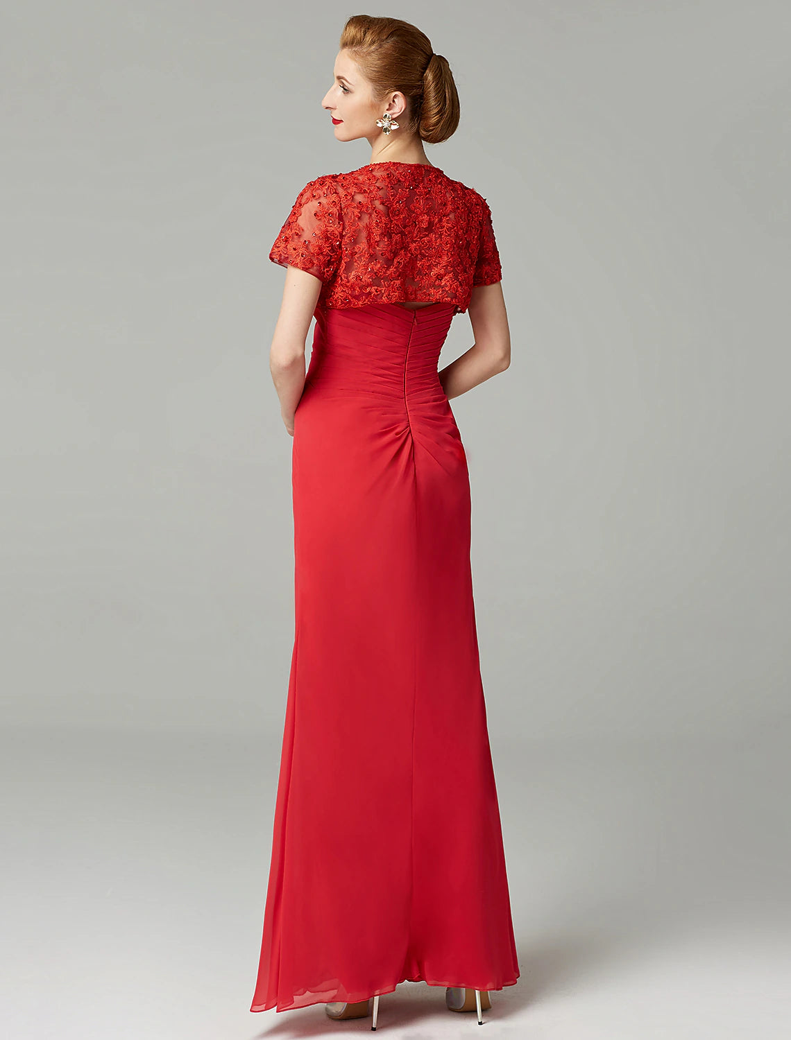 Sheath / Column Mother of the Bride Dress Strapless Floor Length Chiffon Beaded Lace Sleeveless yes with Pleats Beading Split Front