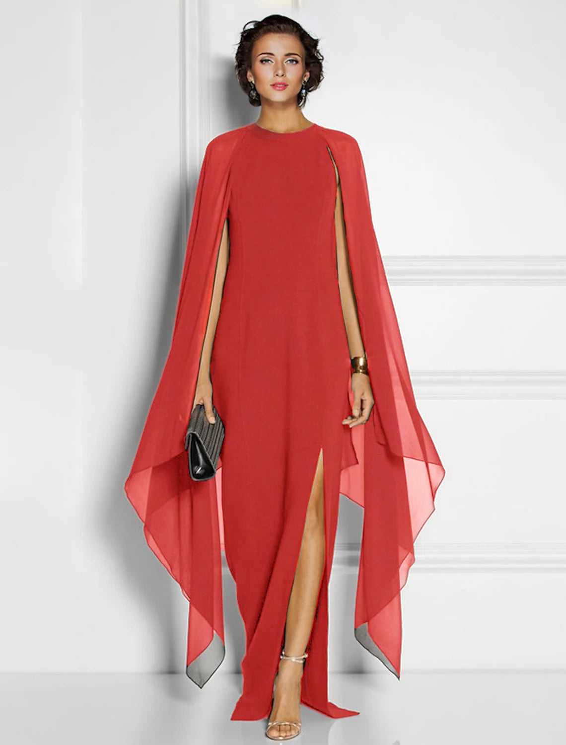 Vestidos de fiesta de tubo/columna Vestido elegante Invitada de boda Fiesta de cóctel Hasta el suelo Sin mangas Cuello joya Otoño Invitada de boda Gasa con abertura