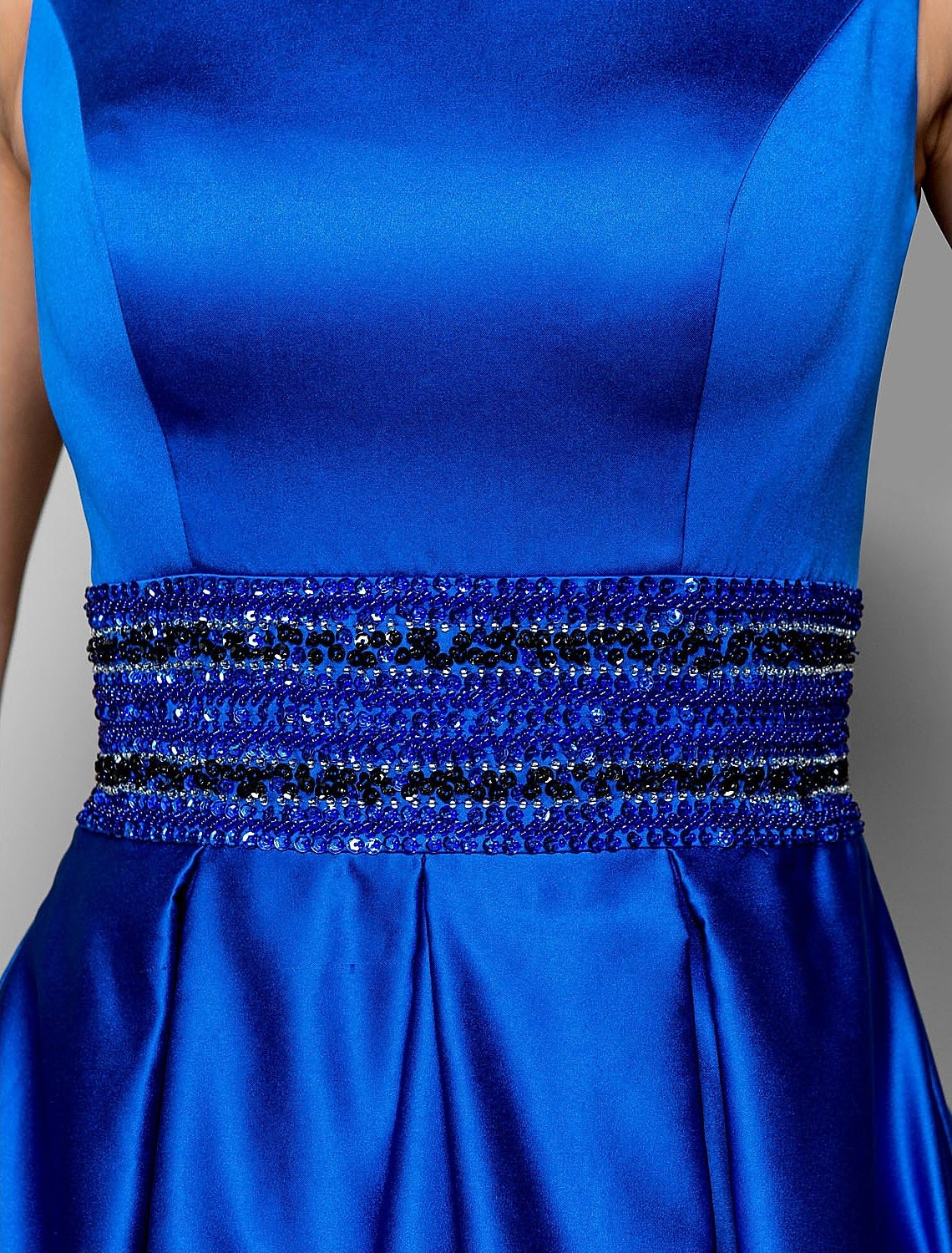 Vestido elegante de corte A para invitada de boda, graduación, largo hasta el suelo, sin mangas, cuello barco, bolsillo, satén con pliegues y abalorios