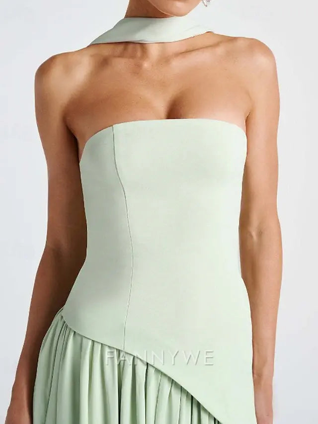 FannyWe Simple Women's Long Dress Maxi Dress White Dress Graduation Dress Party Dress Fashion Party Evening Party Going out Regular Fit Plain Sleeveless Strapless White Yellow Wine Navy Blue Summer