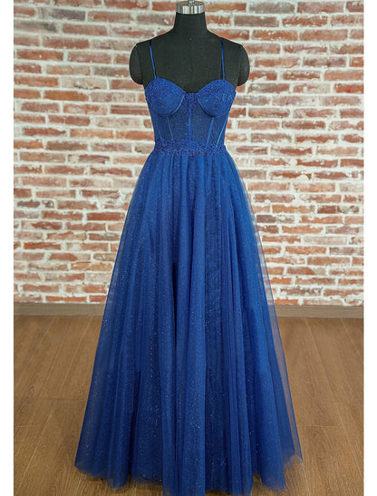 Vestidos de fiesta de corte A, brillantes y con brillo, para graduación, boda, fiesta, largo hasta el suelo, sin mangas, escote corazón, tul, espalda descubierta, con pliegues y apliques