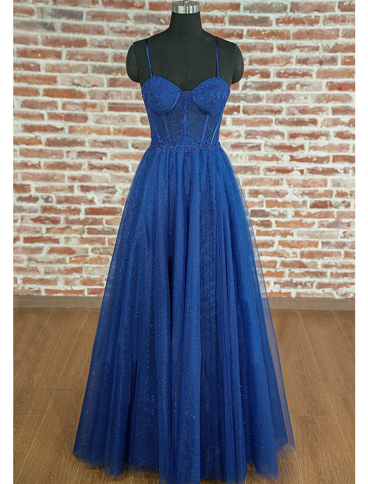 Vestidos de fiesta de corte A, brillantes y con brillo, para graduación, boda, fiesta, largo hasta el suelo, sin mangas, escote corazón, tul, espalda descubierta, con pliegues y apliques
