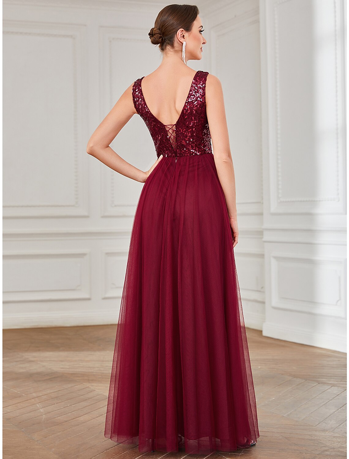A-Linie Partykleider Sparkle &amp; Shine Kleid Hochzeitsgast Geburtstag Bodenlang Ärmellos Juwelausschnitt Tüll mit Pailletten