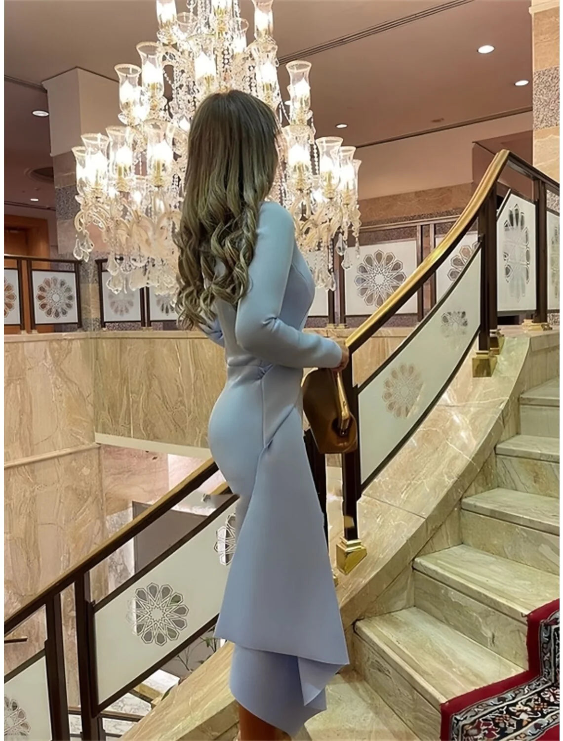 Vestido formal de tubo, vestidos de cóctel, elegantes, de Navidad, formales, de otoño, hasta la rodilla, manga larga, cuello joya, tejido elástico con pliegues y fruncido.