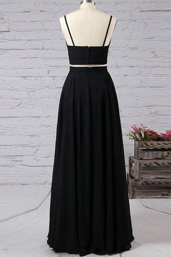 Two Piece Spaghetti Straps Chiffon Prom Dress With Side Slit