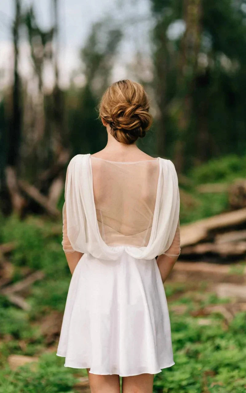 A-line Sweetheart Long Sleeve Chiffon Tulle Lace Satin Wedding Dresses With Illusion