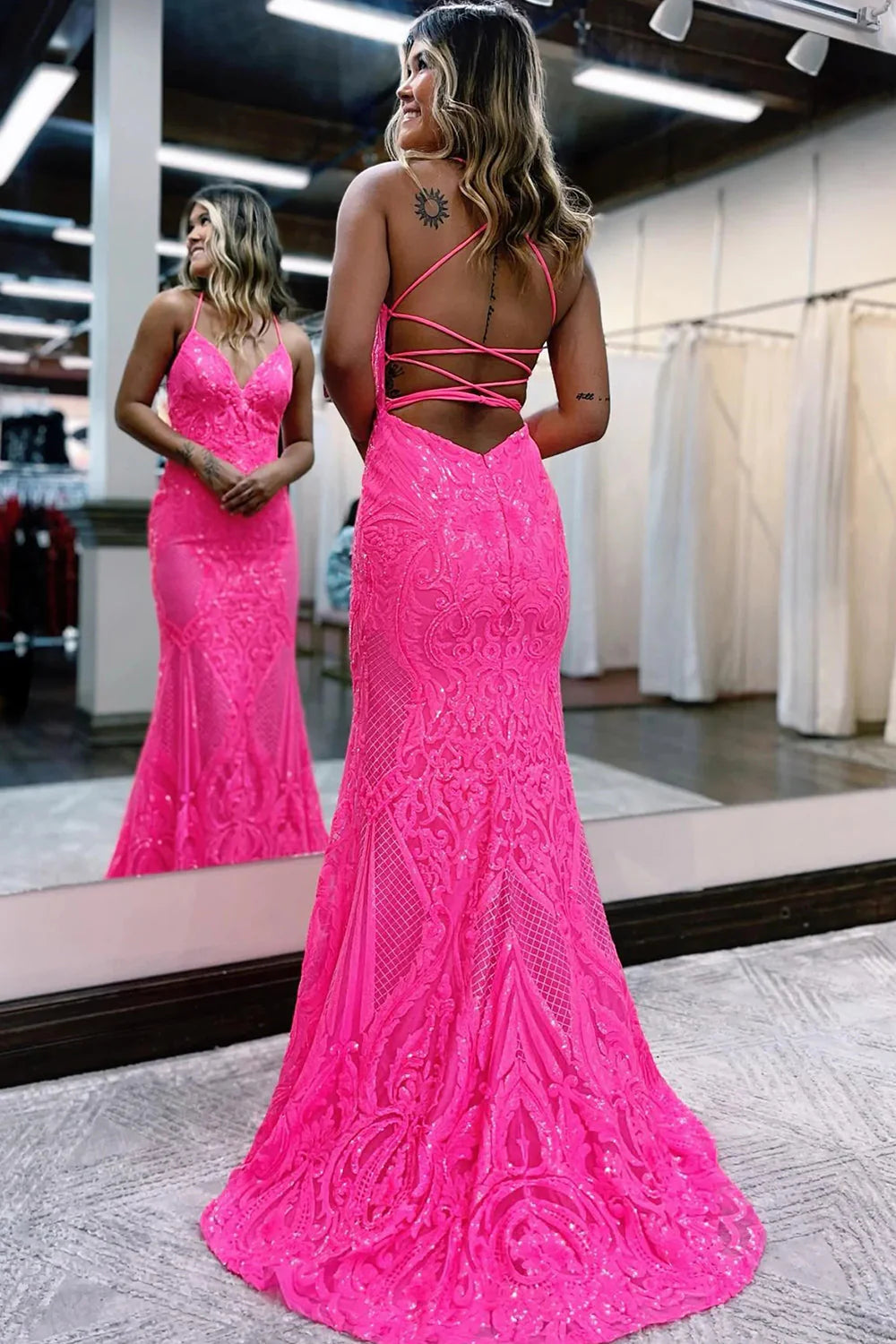 Mermaid Backless Sequins Long Prom Dress