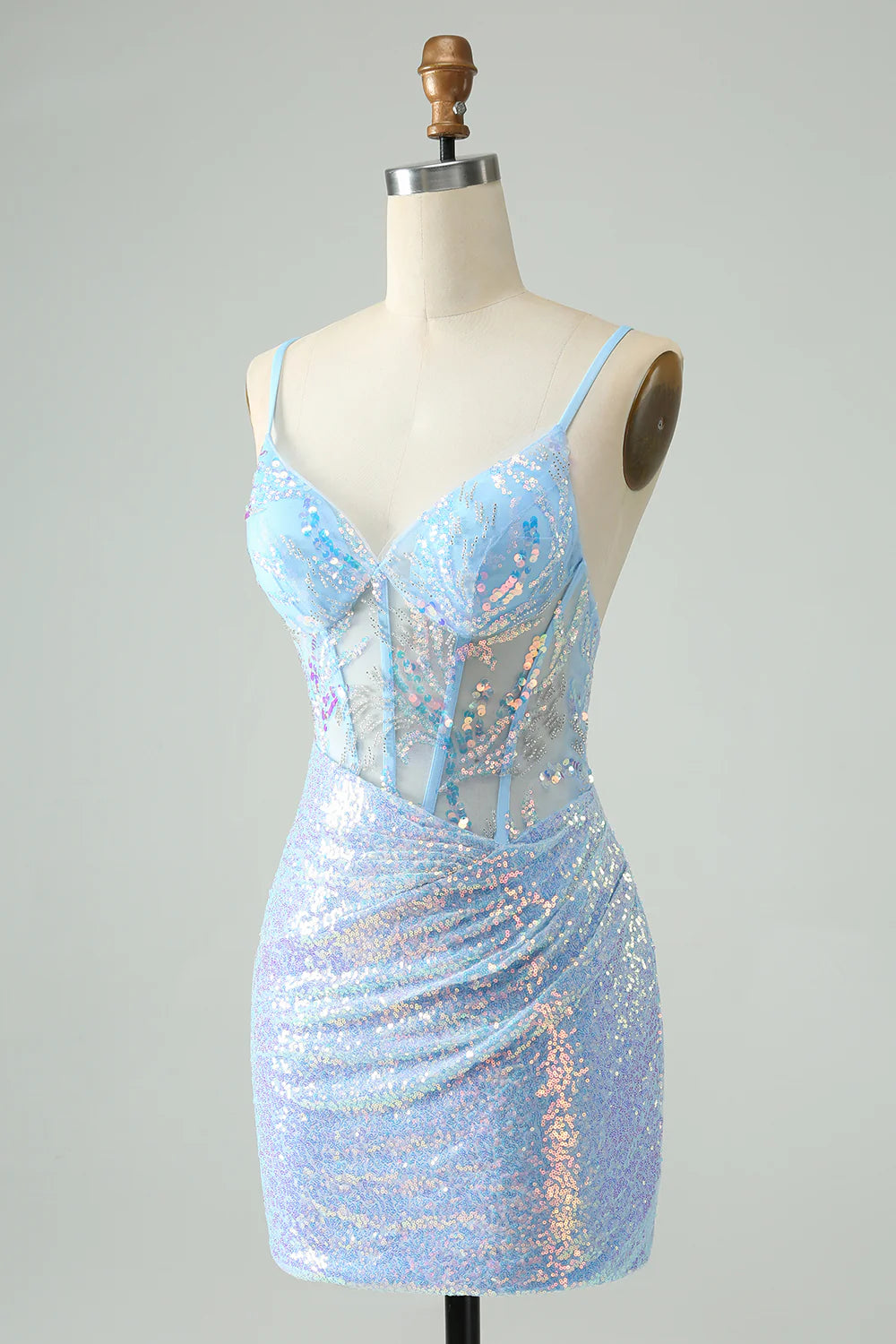 Glitter Tight Spaghetti Straps Short Homecoming Dress with Sequins