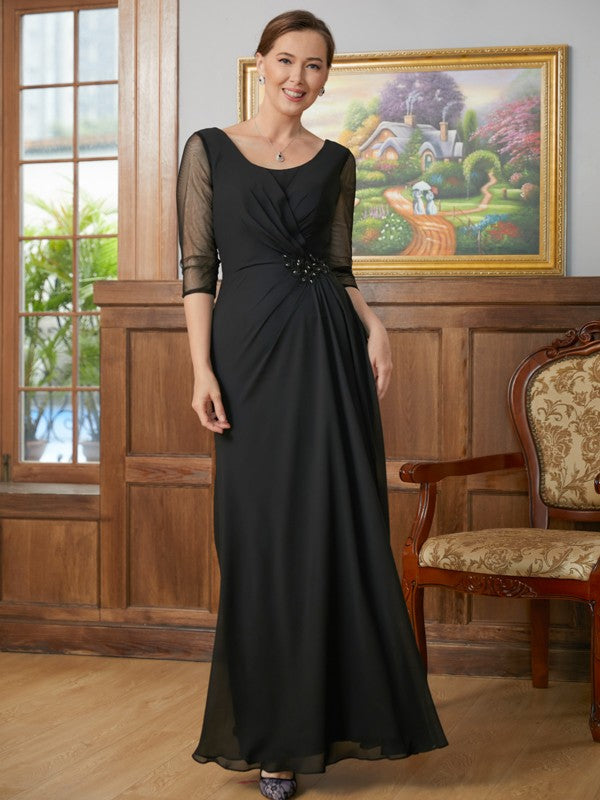 A-Linie/Princess-Linie Chiffon Rüschen U-Ausschnitt 3/4-Ärmel Bodenlang Kleider für die Brautmutter
