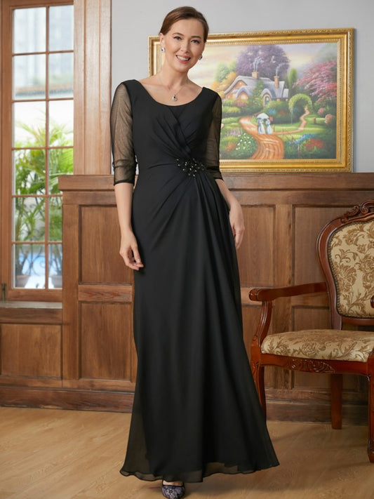 A-Linie/Princess-Linie Chiffon Rüschen U-Ausschnitt 3/4-Ärmel Bodenlang Kleider für die Brautmutter