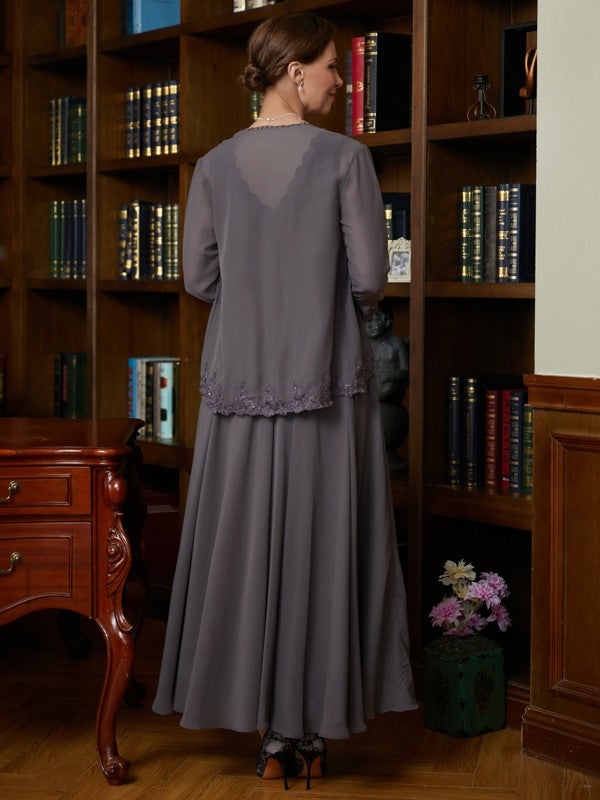 Vestidos para madre de la novia de corte A/princesa, de gasa, con apliques, escote en V, sin mangas y largo hasta los tobillos