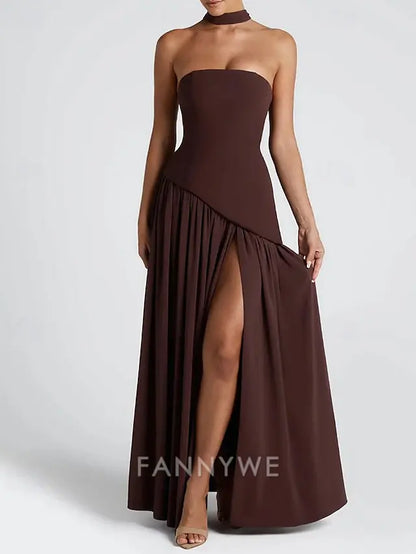 FannyWe Vestido Largo Sencillo para Mujer Vestido Maxi Vestido Blanco Vestido de Graduación Vestido de Fiesta Moda Fiesta Fiesta de Noche Salir Corte Regular Liso Sin Mangas Sin Tirantes Blanco Amarillo Vino Azul Marino Verano 