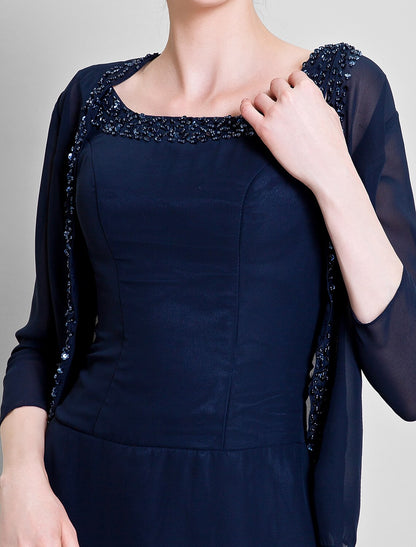 Sheath / Column Mother of the Bride Dress Scoop Neck Floor Length Chiffon No with Beading