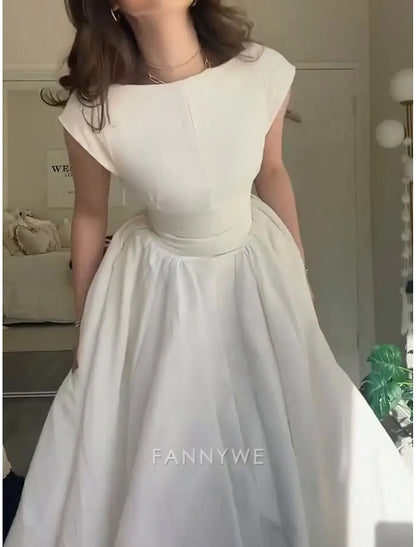 FannyWe Schlichte A-Linie Partykleider Elegantes Kleid Hochzeit Hochzeitsgast Knöchellang Ärmellos Juwelausschnitt Polyester Rückenfrei mit Falten Kleider