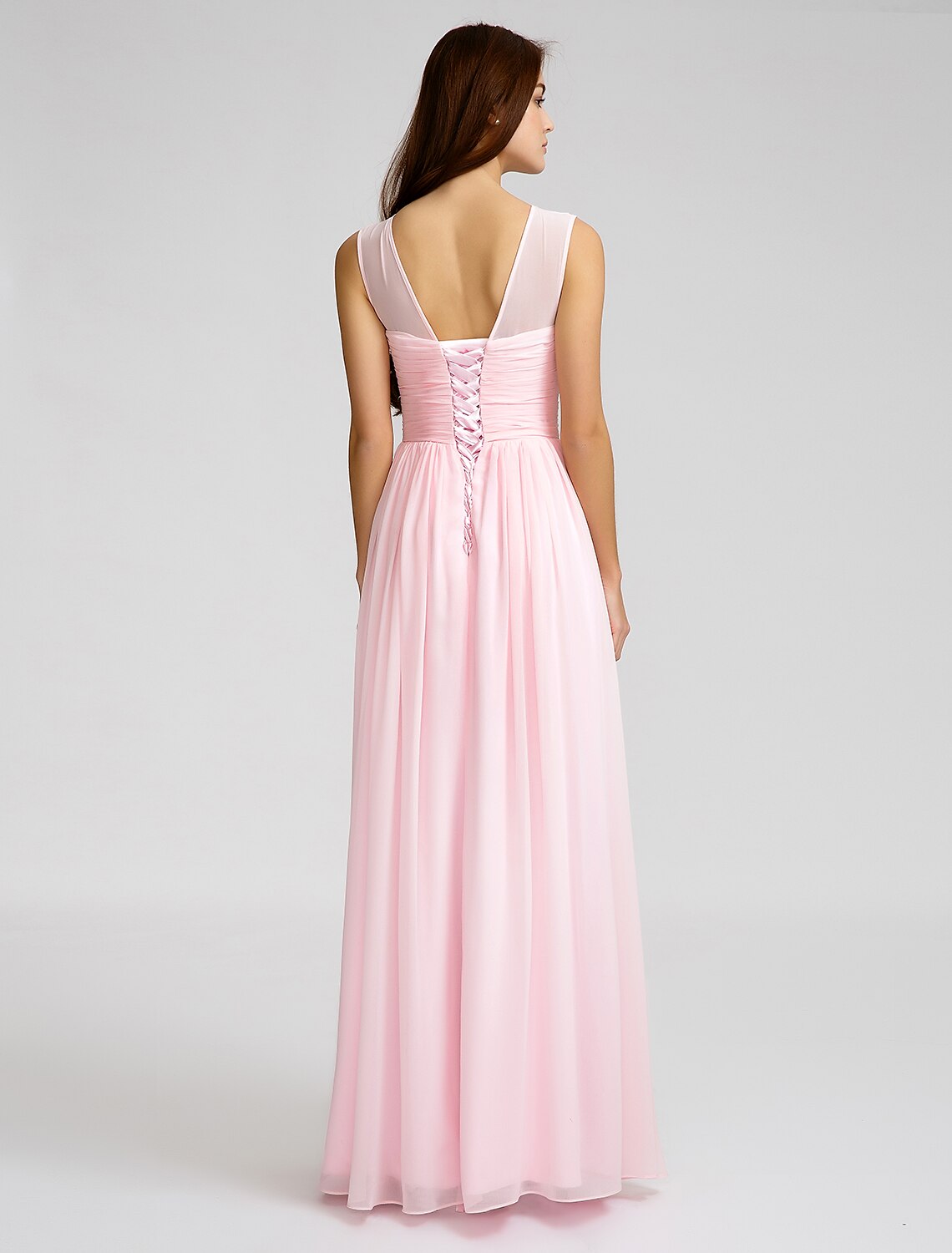 A-Line / Ball Gown Jewel Neck Floor Length Chiffon Bridesmaid Dress with Draping / Sash / Ribbon