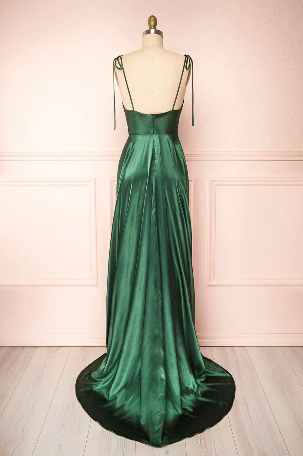 A-Linie Spaghettiträger Satin Langes Abendkleid Ballkleid