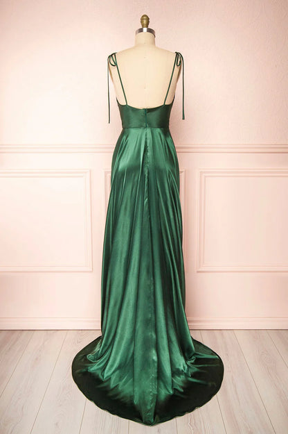 A-Linie Spaghettiträger Satin Langes Abendkleid Ballkleid
